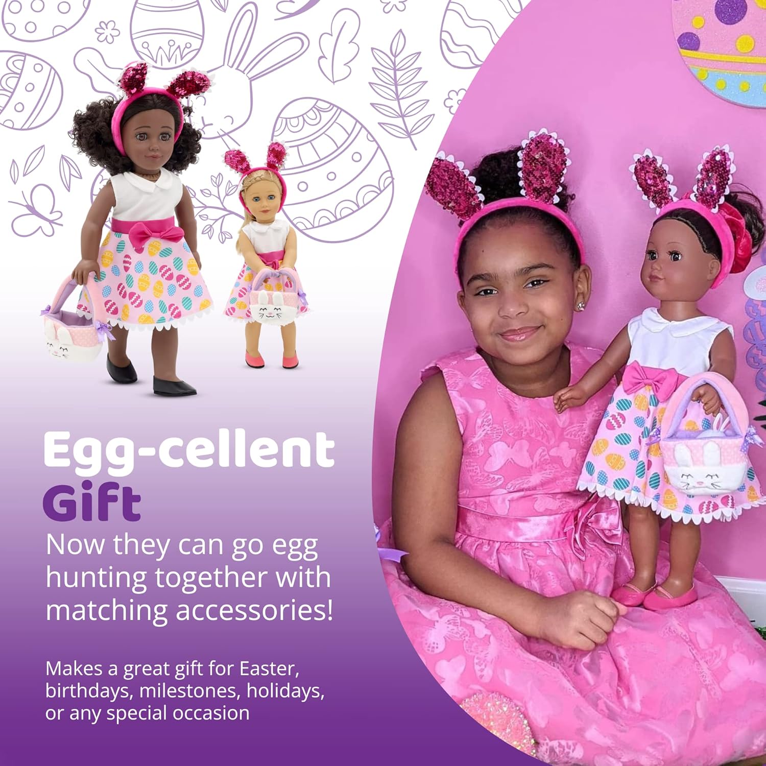 Playtime by Eimmie Conjunto de ropa y accesorios para muñecas, vestido de vacaciones de Pascua con accesorios a juego, se adapta a muñecas