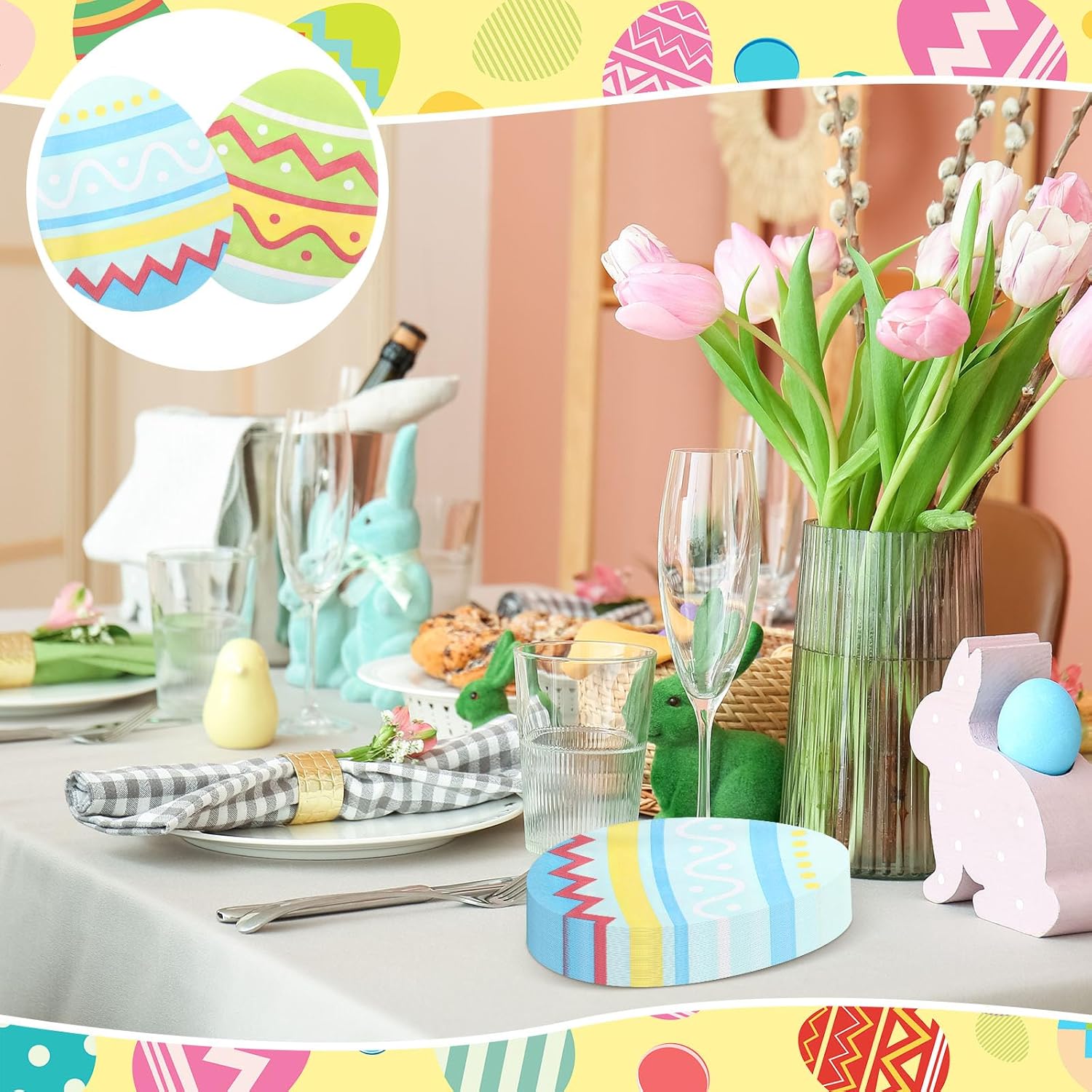 Honoson 100 servilletas de Pascua a granel huevos de Pascua desechables servilletas de papel para caza de huevos de cóctel, toallas de mano de papel