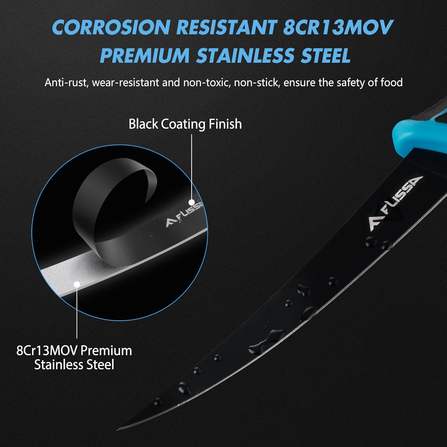 FLISSA Cuchillo de filete y cuchillo de cebo, cuchillo de filete de pescado de 7 pulgadas con funda protectora y cuchilla afilada de acero