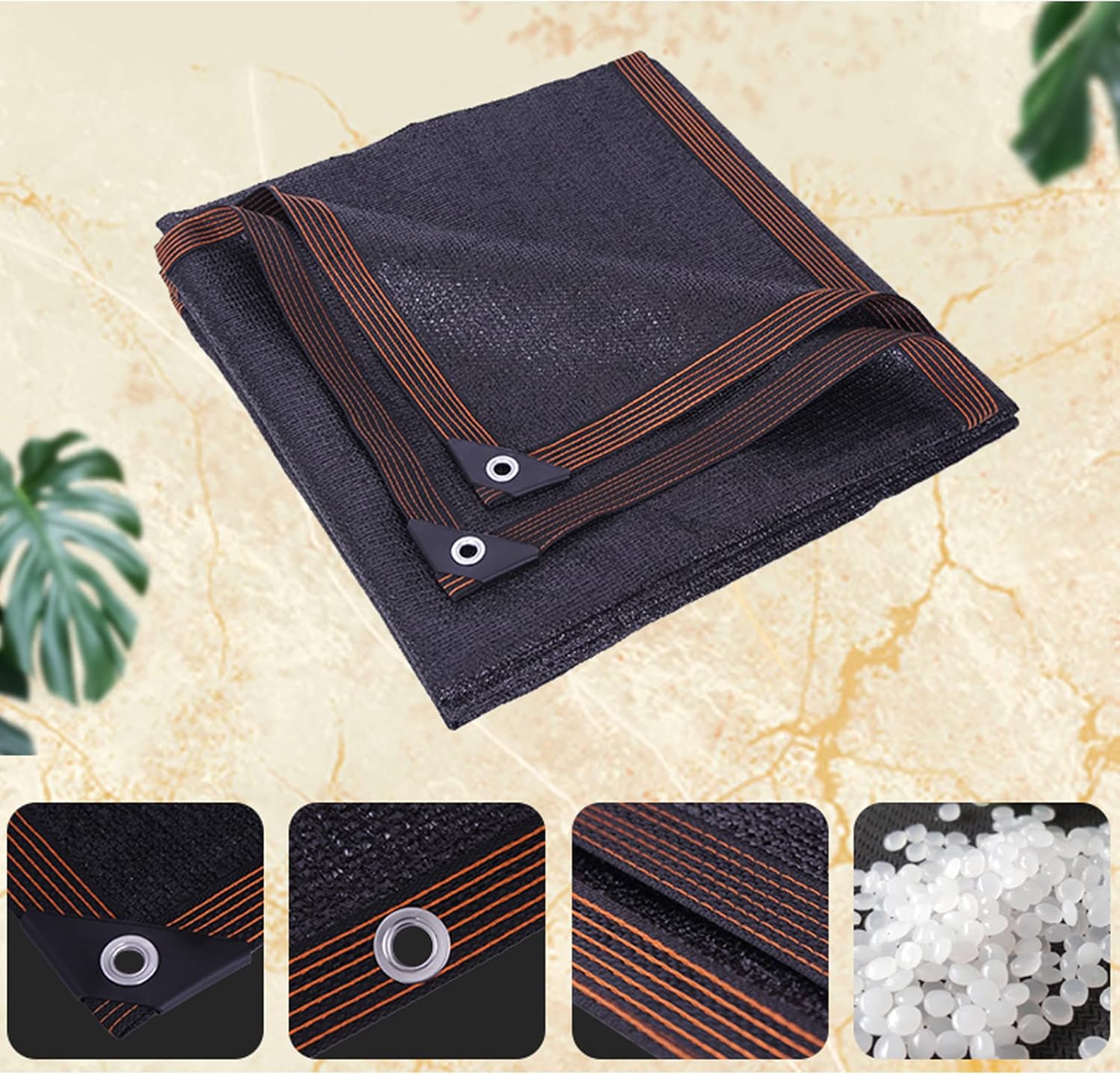 Paño de sombra negro con bloqueo solar, red de sombra resistente de 20 pines, vela transpirable, red de sombra de protección contra el calor, tela