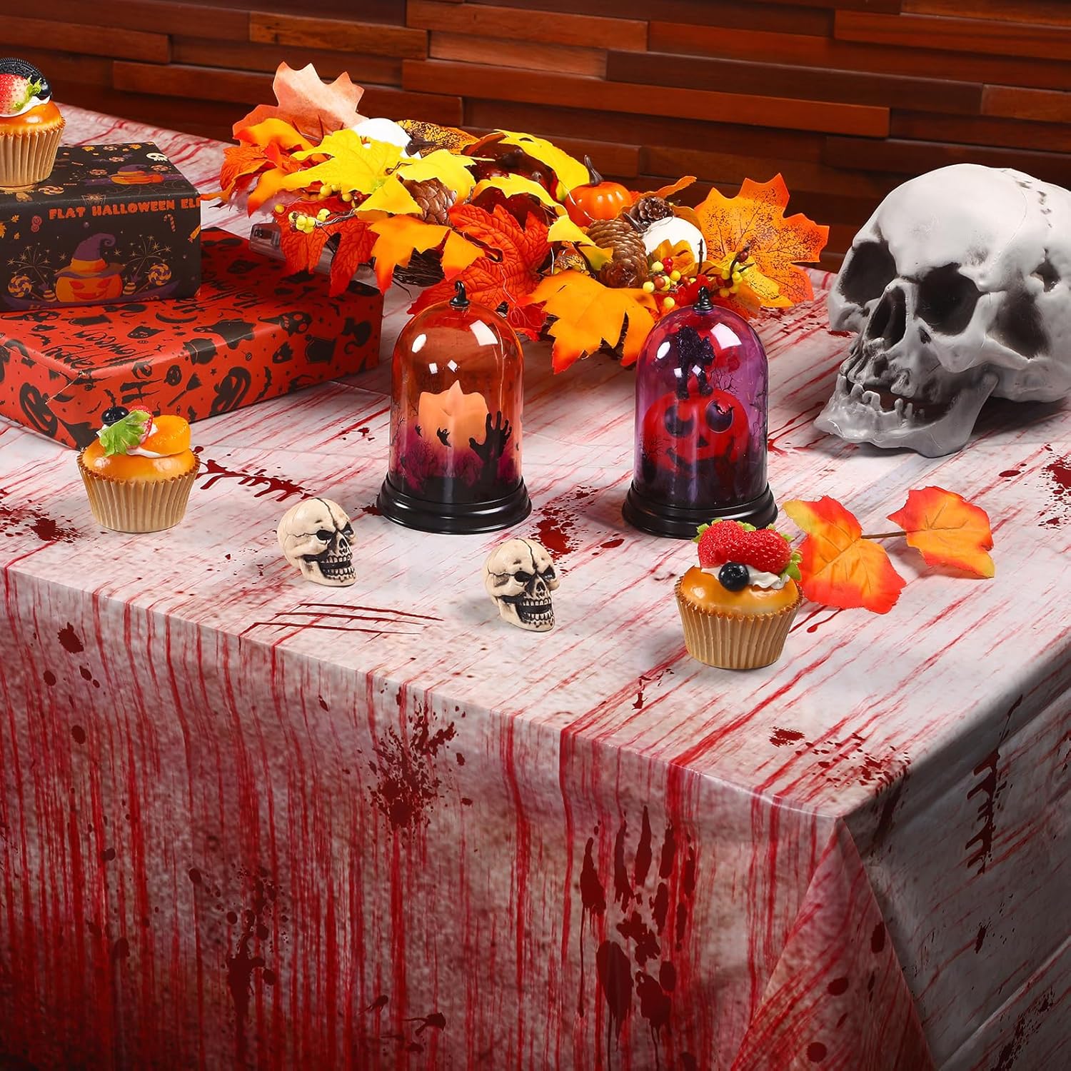 3 piezas de fondo de fotografía de Halloween con estampado sangriento, telón de fondo de plástico para Halloween, suministros de decoración de