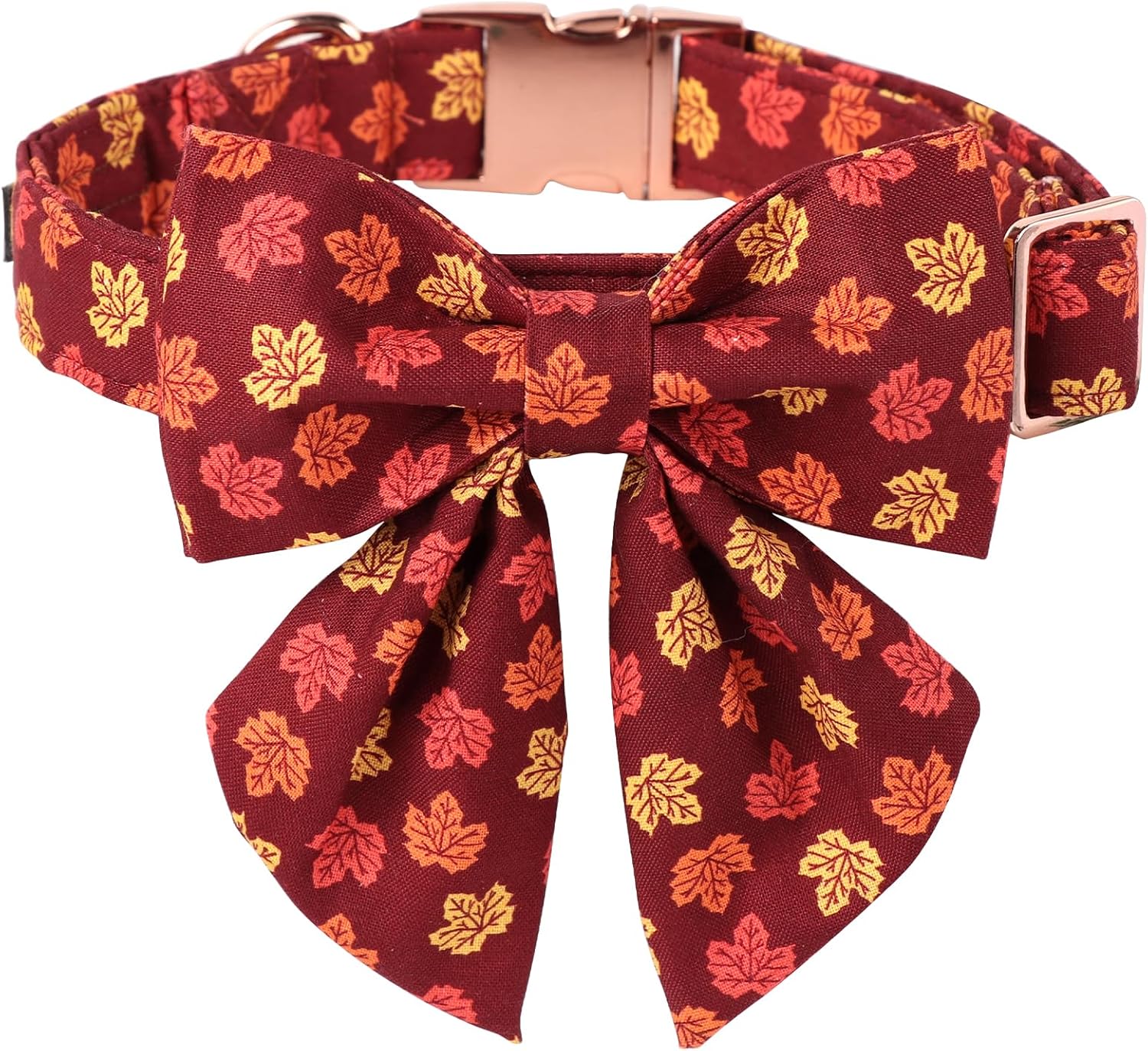 MACA Bates – Collar de perro con pajarita para algodón suave para otoño, collar de perro con hebilla de metal, collar de perro de hoja ajustable