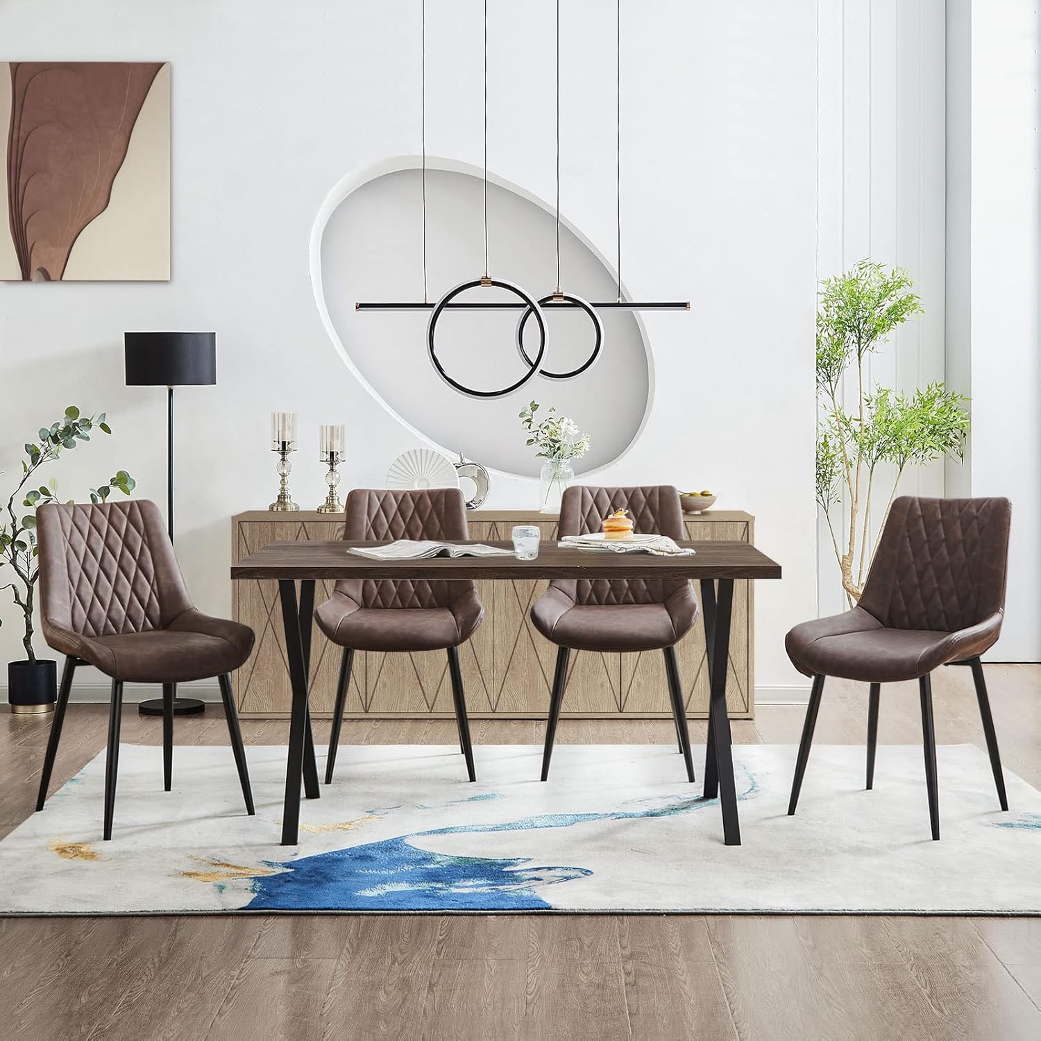 TUKAILAi Juego de 2 sillas de comedor de piel sintética, sillas de cocina de diseño moderno de diamante con asiento tapizado y patas de metal,
