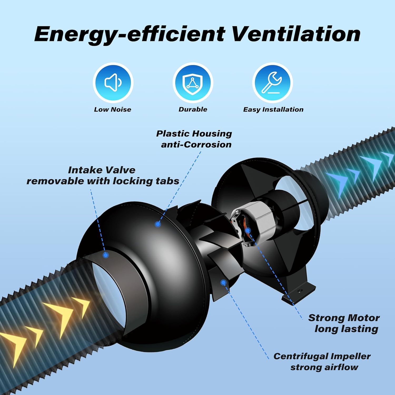 HealSmart Conducto en línea de escape de 4 pulgadas, 195 CFM, ventilador silencioso para tienda de cultivo en interiores, ventilación hidropónica,