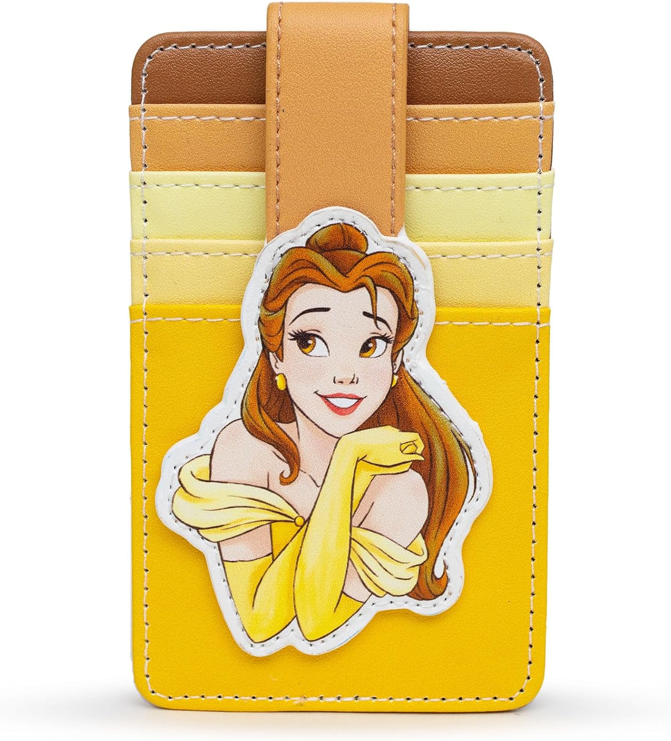 Cartera de Disney, cartera de personajes, tarjetero de identificación, Bella y la Bestia Belle Pose Yellows, piel vegana, Amarillo, Casual