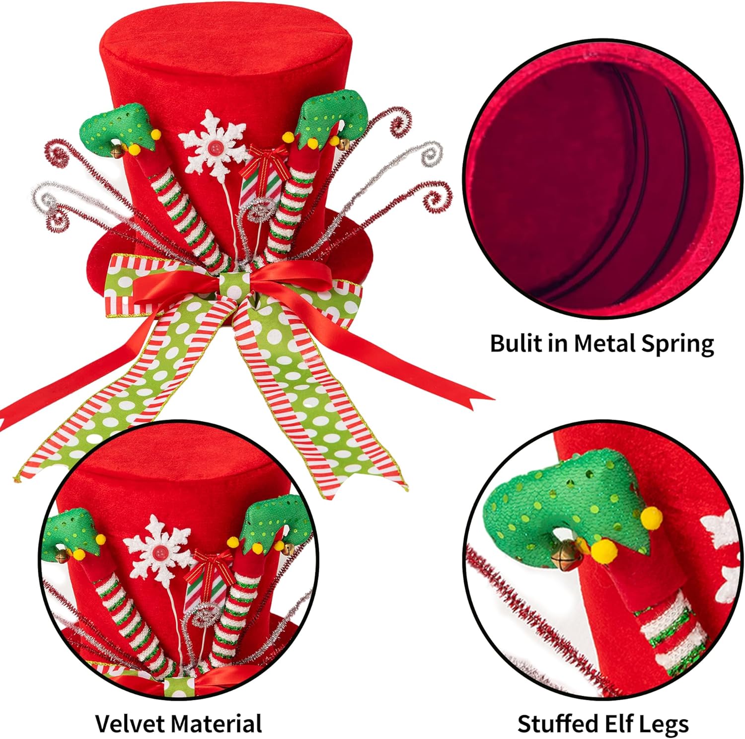 Sombrero para decoración del árbol de Navidad, patas de elfo, decoración de árbol de Navidad con lazo, adornos de árbol de Navidad para decoración