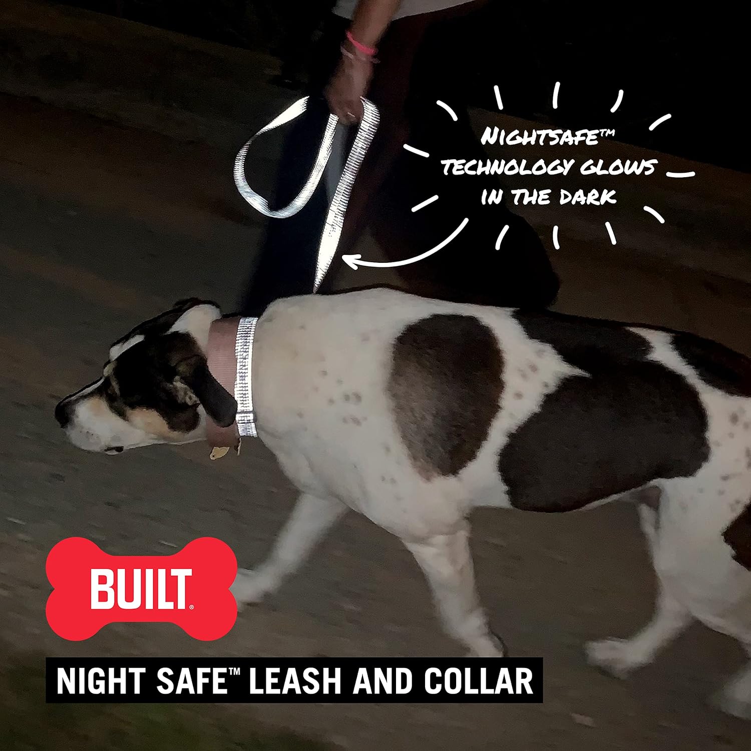 BUILT Pet Nightsafe – Collar para perro grande, azul marino y amarillo