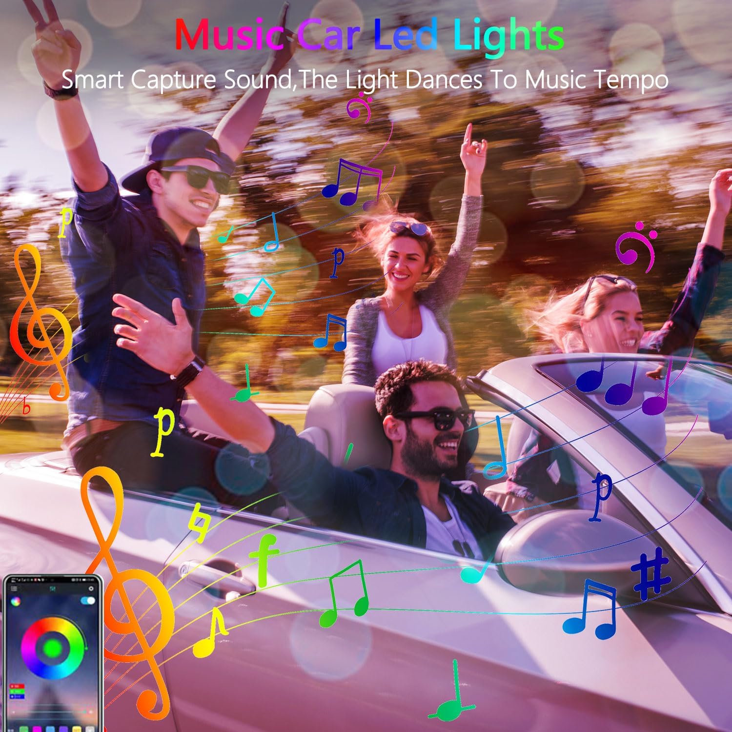 Nueva actualizaciónTira de luces LED para interior de automóvil, aplicación de luz LED RGB para interior de automóvil y control remoto, modo de