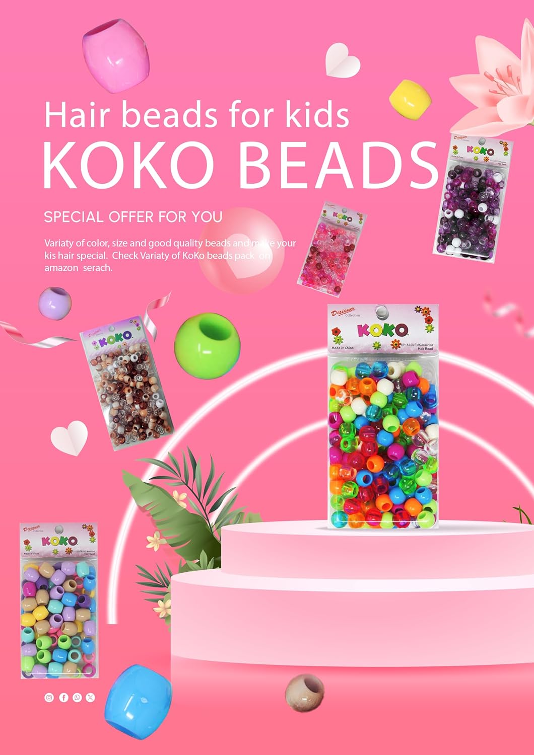 Alrededor de 60 cuentas de poni de alta calidad, extra grande de 0.709 x 0.591 in, cuentas de pulsera geniales para trenzas de cabello y