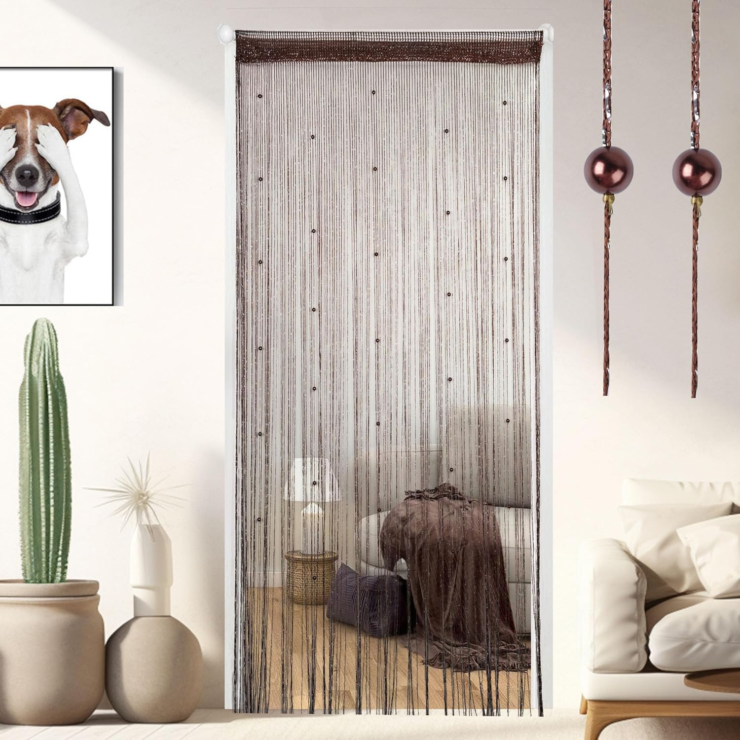 Vagasi Paquete de 2 cortinas con cuentas de 39 x 79 pulgadas, cortinas de cuentas de cristal para puertas, cortinas con borlas y purpurina, cortinas