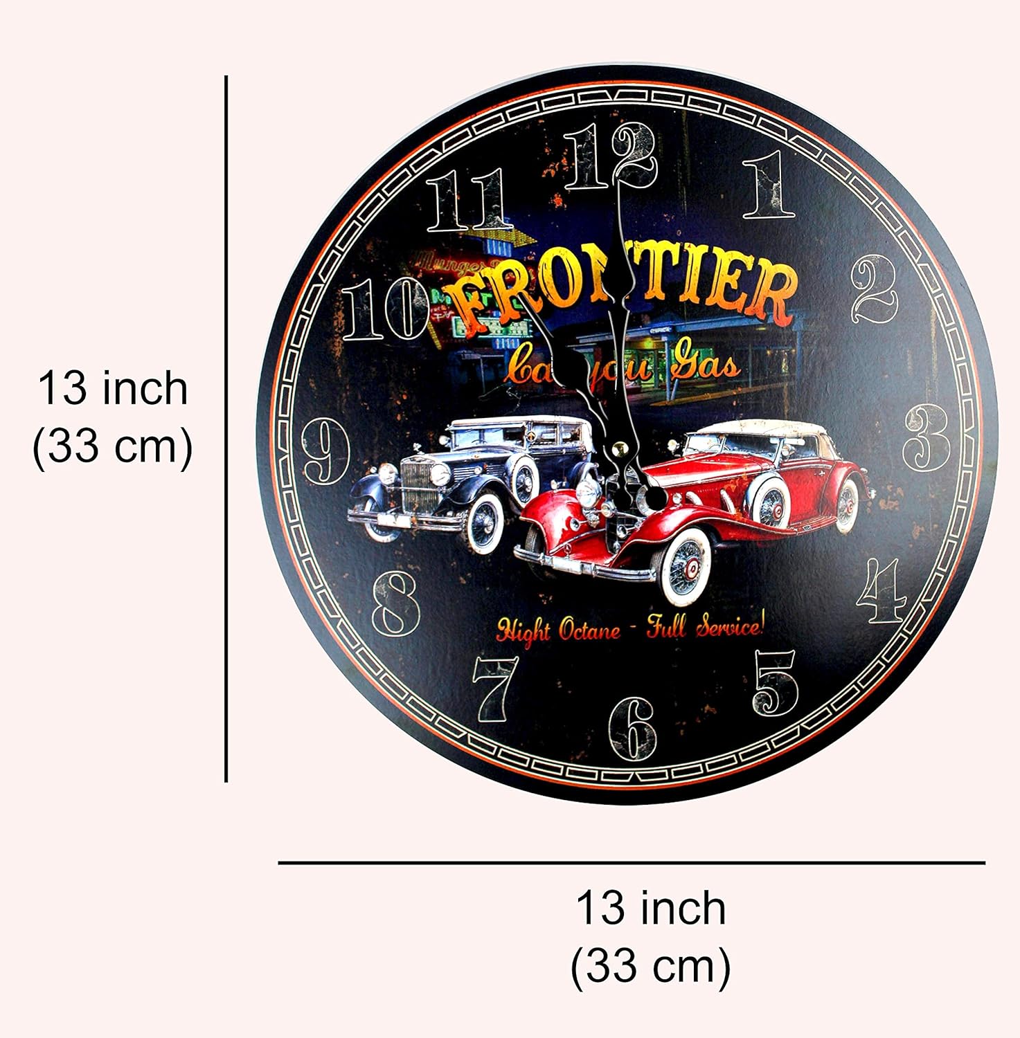 Reloj de pared redondo con temática de garaje de 13 pulgadas, decoración para amantes de los automóviles, coleccionistas de automóviles (autos