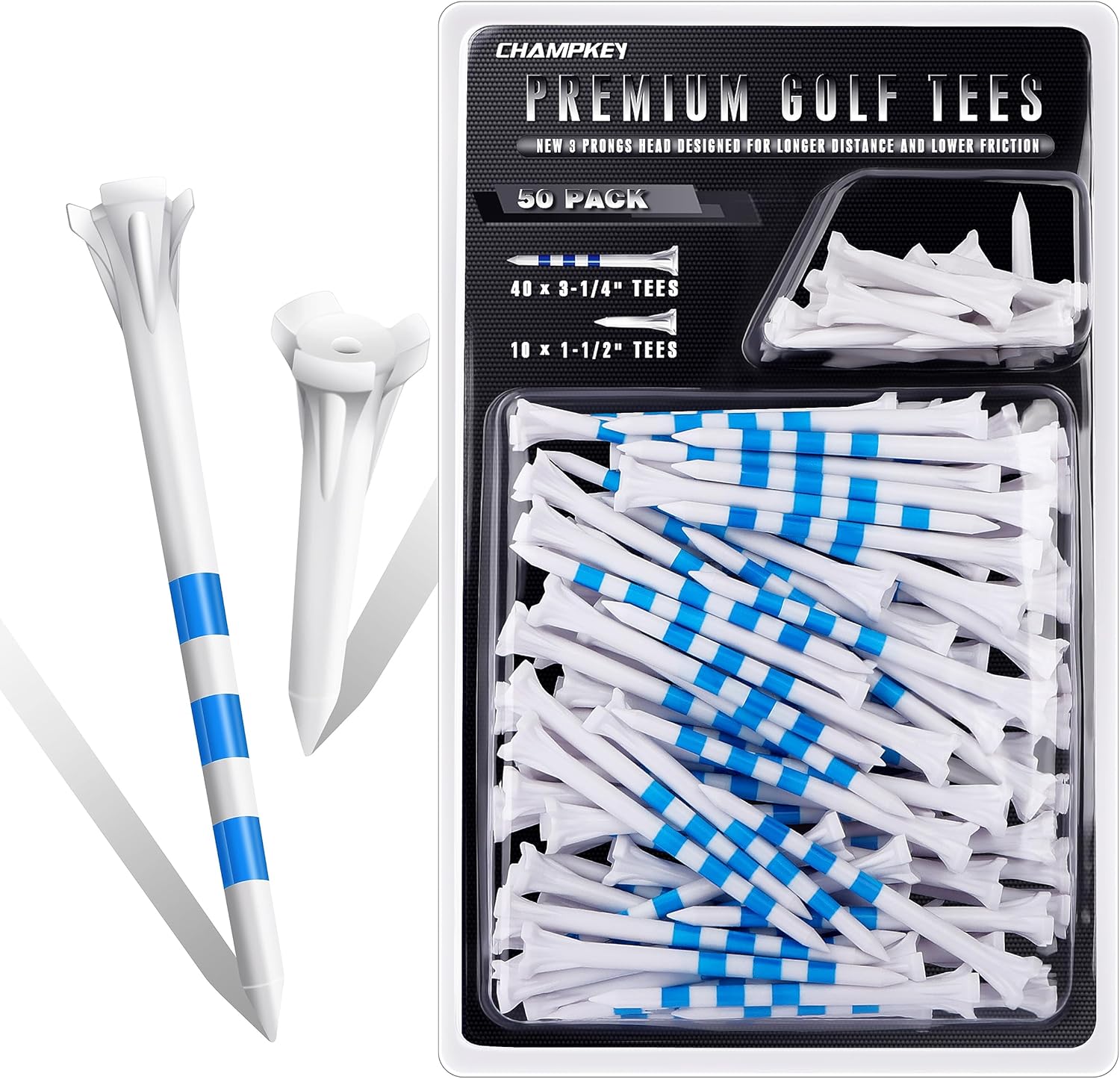 CHAMPKEY Camisetas de golf de plástico de 3 puntas, paquete de 50  100 unidades  85 camisetas de conductor con 15 camisetas de hierrohíbridas