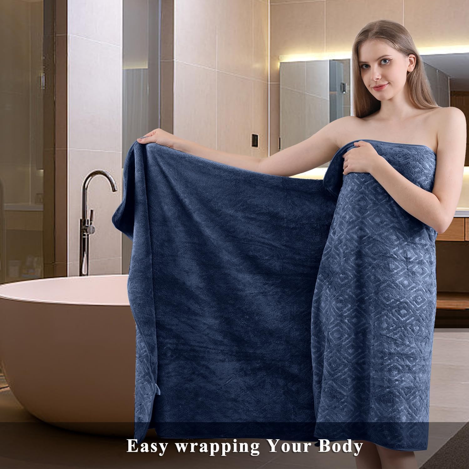 CHINO Juego de 8 toallas de baño de gran tamaño, color azul marino, 2 toallas de baño grandes, 2 toallas de mano y 4 paños para la cara, juego de
