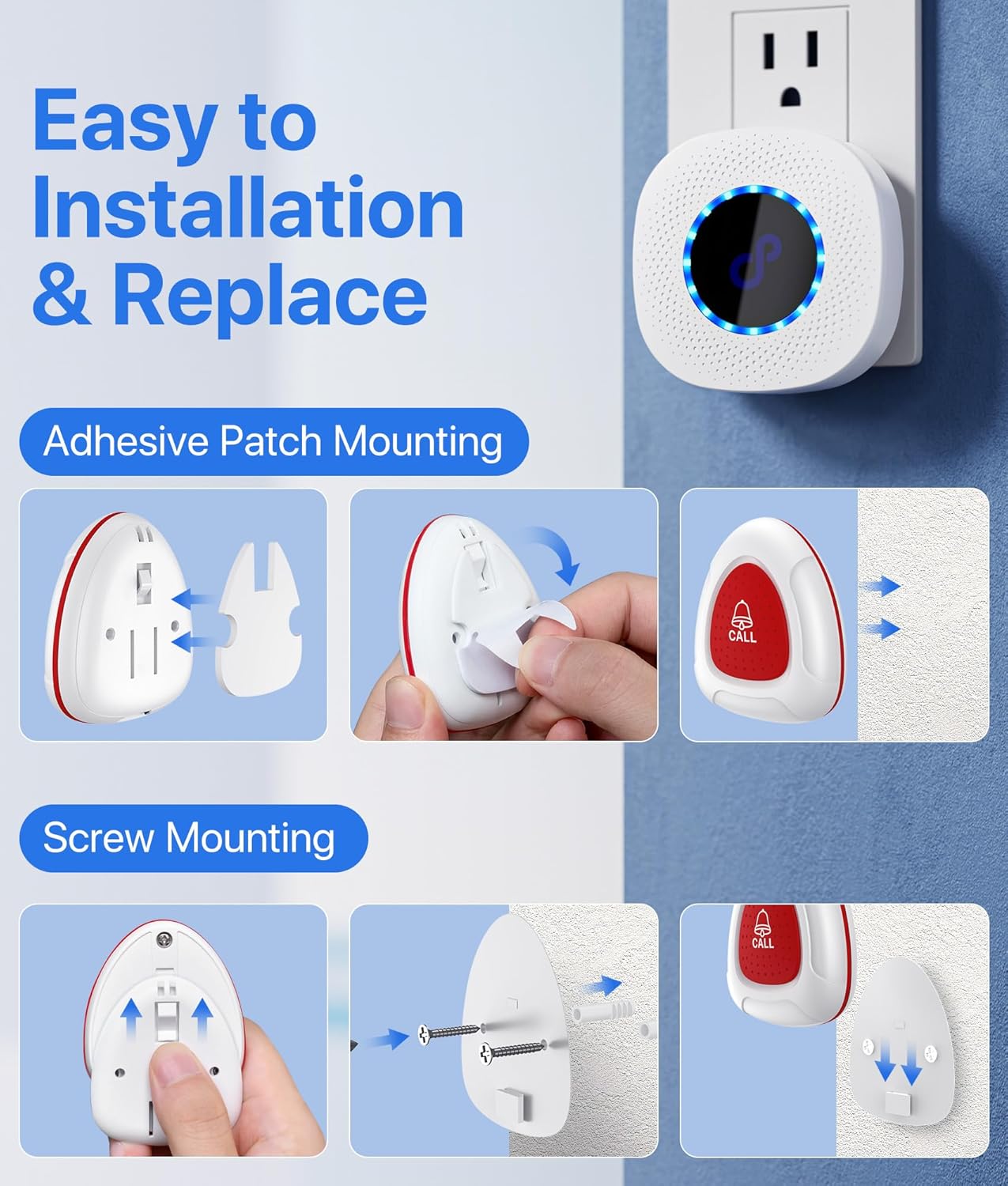 Botones de llamada inalámbricos para monitoreo de ancianos, sistema de alerta de emergencia de enfermería para personas mayorespacientes, 2 botones