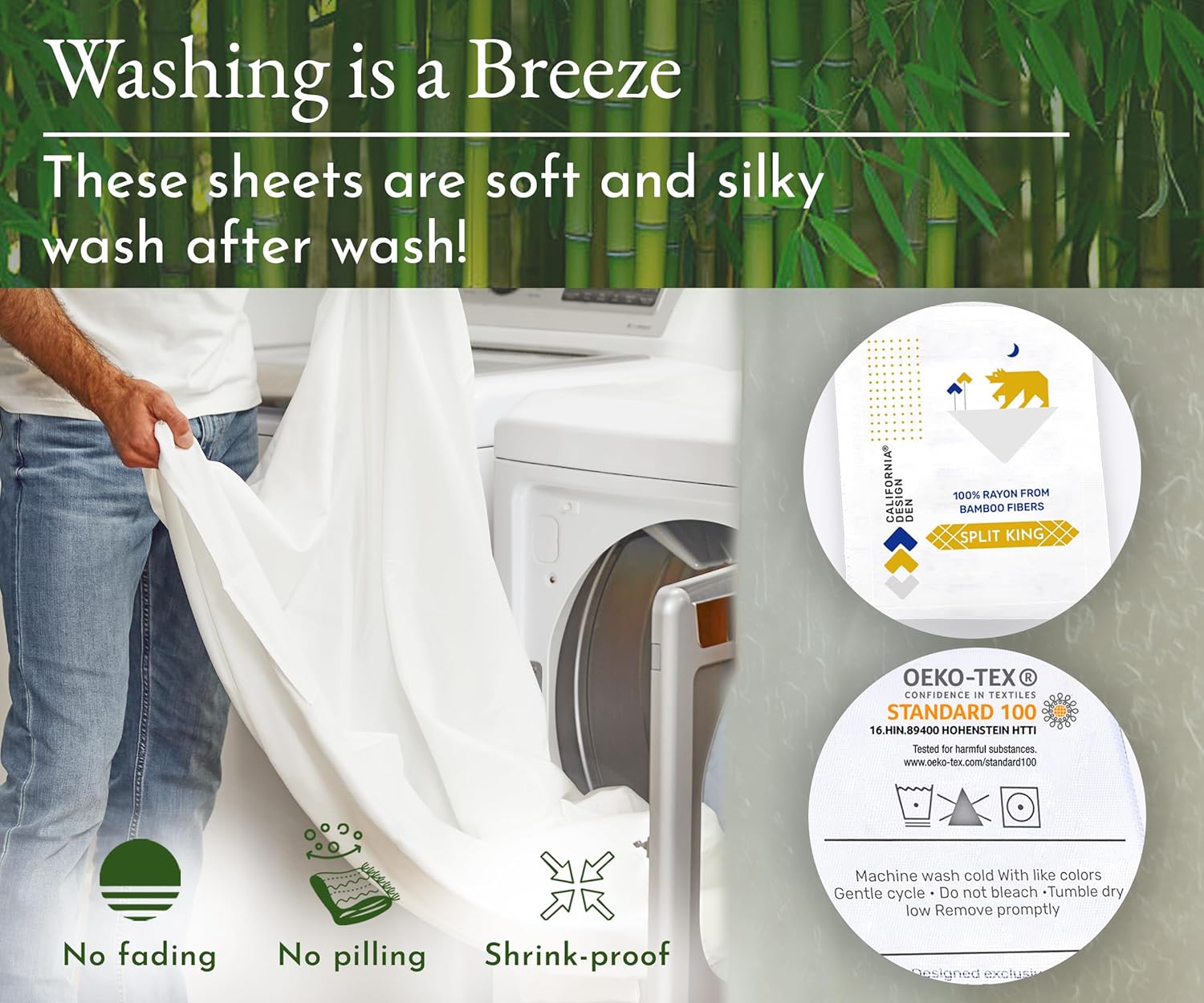 California Design Den Juego de sábanas de rayón de bambú Split King, juego de sábanas de 5 piezas para cama ajustable, incluye 2 sábanas bajeras de
