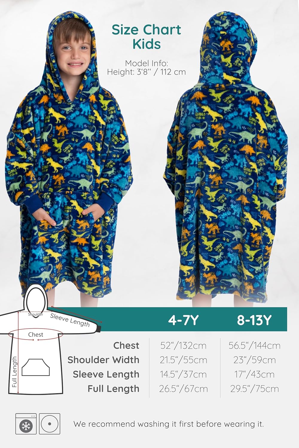 Mad Dog – Manta con capucha para niños, mantas con mangas acogedoras, forro polar suave y diseños de sherpa, para niños y niñas, de 4 a 13 años