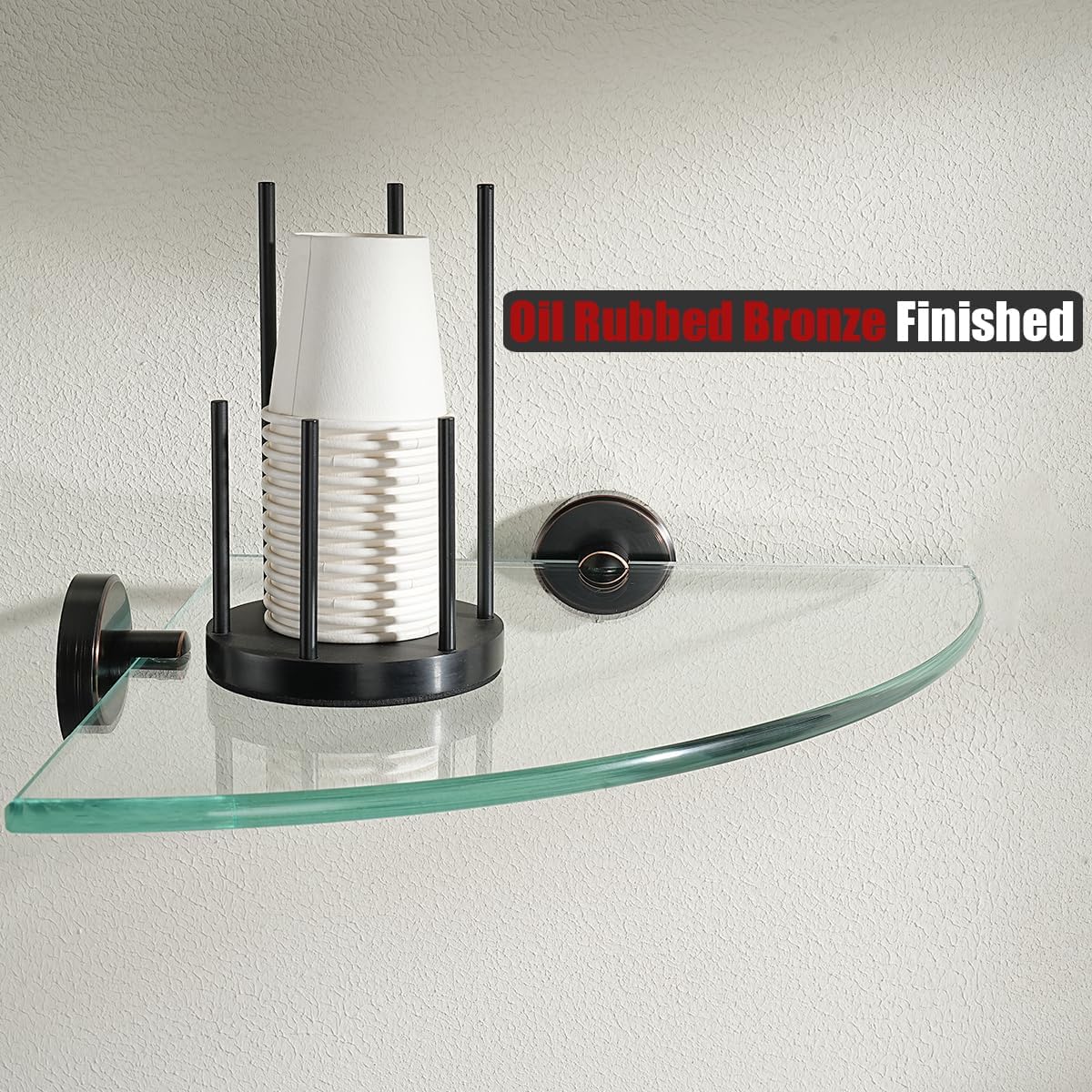 JQK TGS190L10-ORB-P2 – Estante esquinero de vidrio de bronce aceitado para baño, acero inoxidable 304, estante flotante de pared flotante de 10 x 10