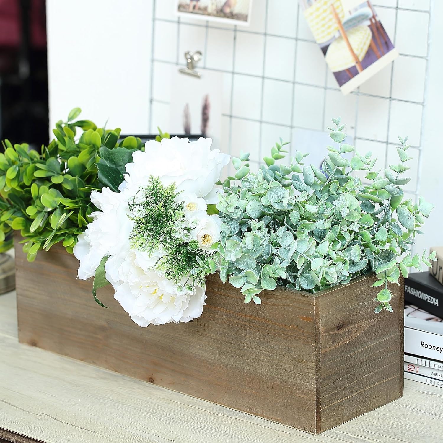 Efavormart – Caja rectangular de madera rectangular de 18 x 6 pulgadas, color marrón natural, cajas de madera rústica con forro de plástico para