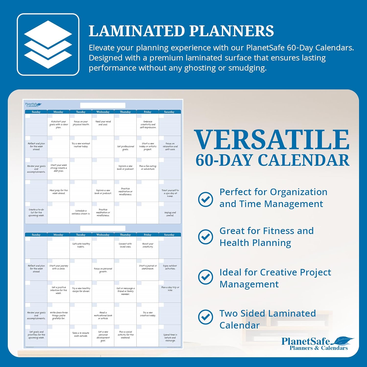 Earth Green – Calendario de pared grande borrable de 36 pulgadas de alto x 24 pulgadas de ancho para 60 días con 7 columnas, organizador de 7