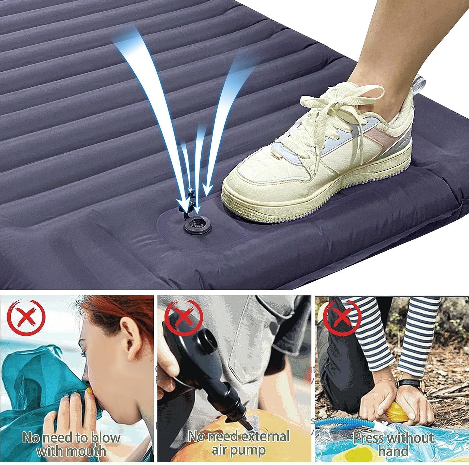 EULANT Colchoneta de dormir autoinflable para acampar con almohada, almohadilla de dormir inflable gruesa con bomba incorporada, colchón de aire