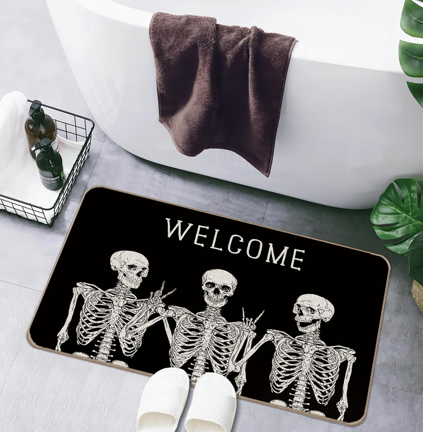 Lacosu Felpudo de Halloween, tapete de bienvenida de Halloween, tapete de calavera de Halloween, tapete de esqueleto para puerta de entrada al aire