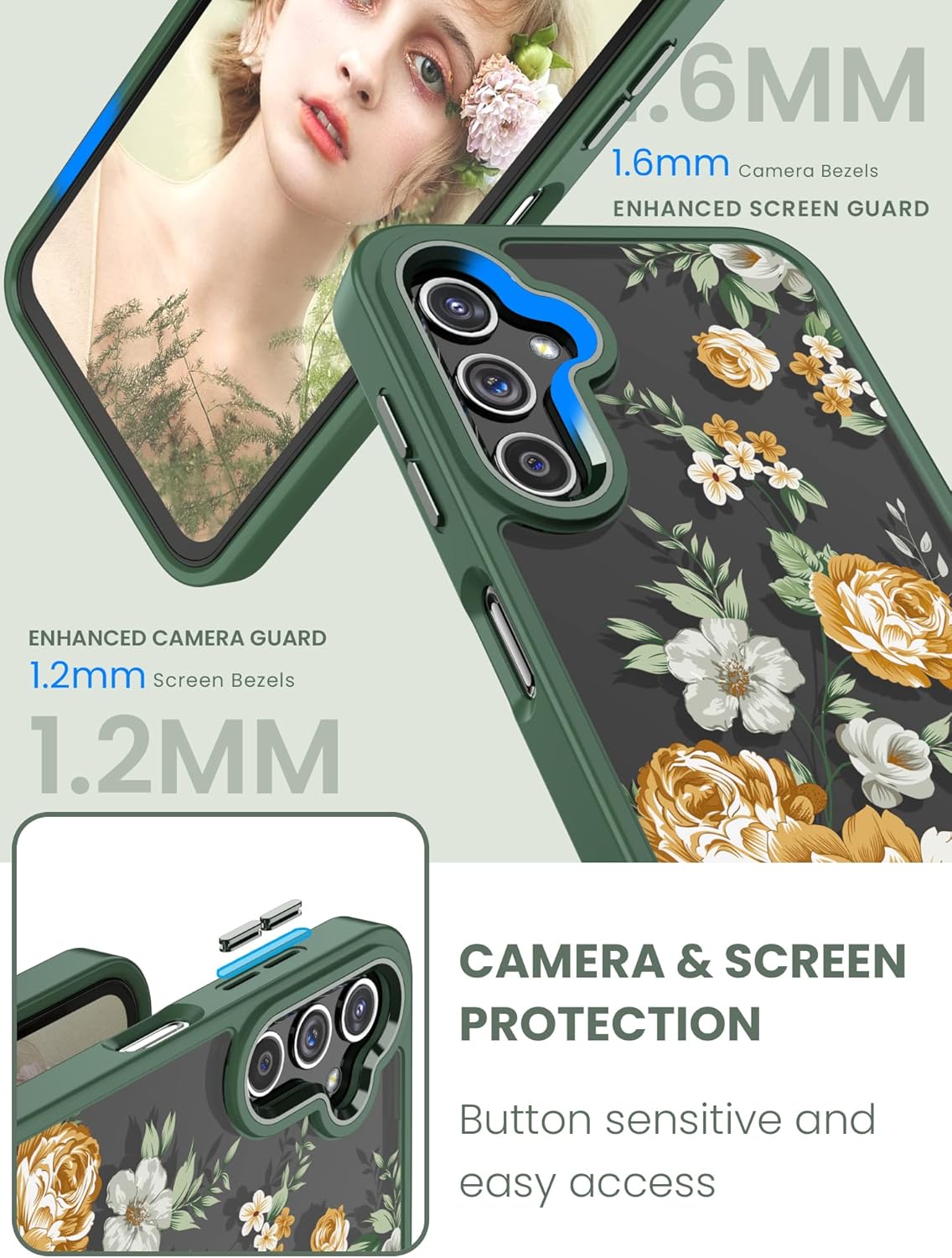 Funda para Samsung Galaxy A14 5G con protector de pantalla de vidrio templado 2 unidades, protección de grado militar TPU suave y policarbonato