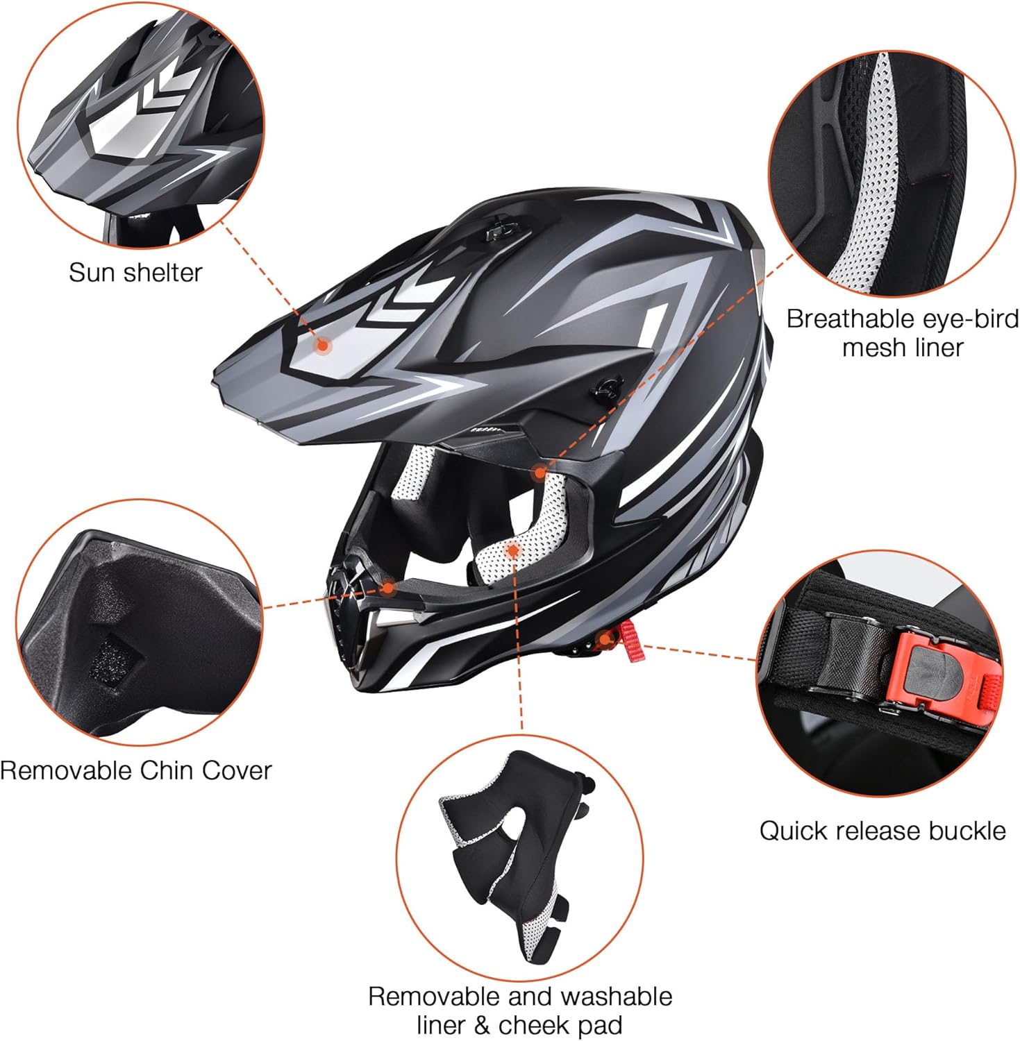 AHR DOT – Casco de motocicleta de cara completa para motocross todoterreno ATV MLXL para adulto