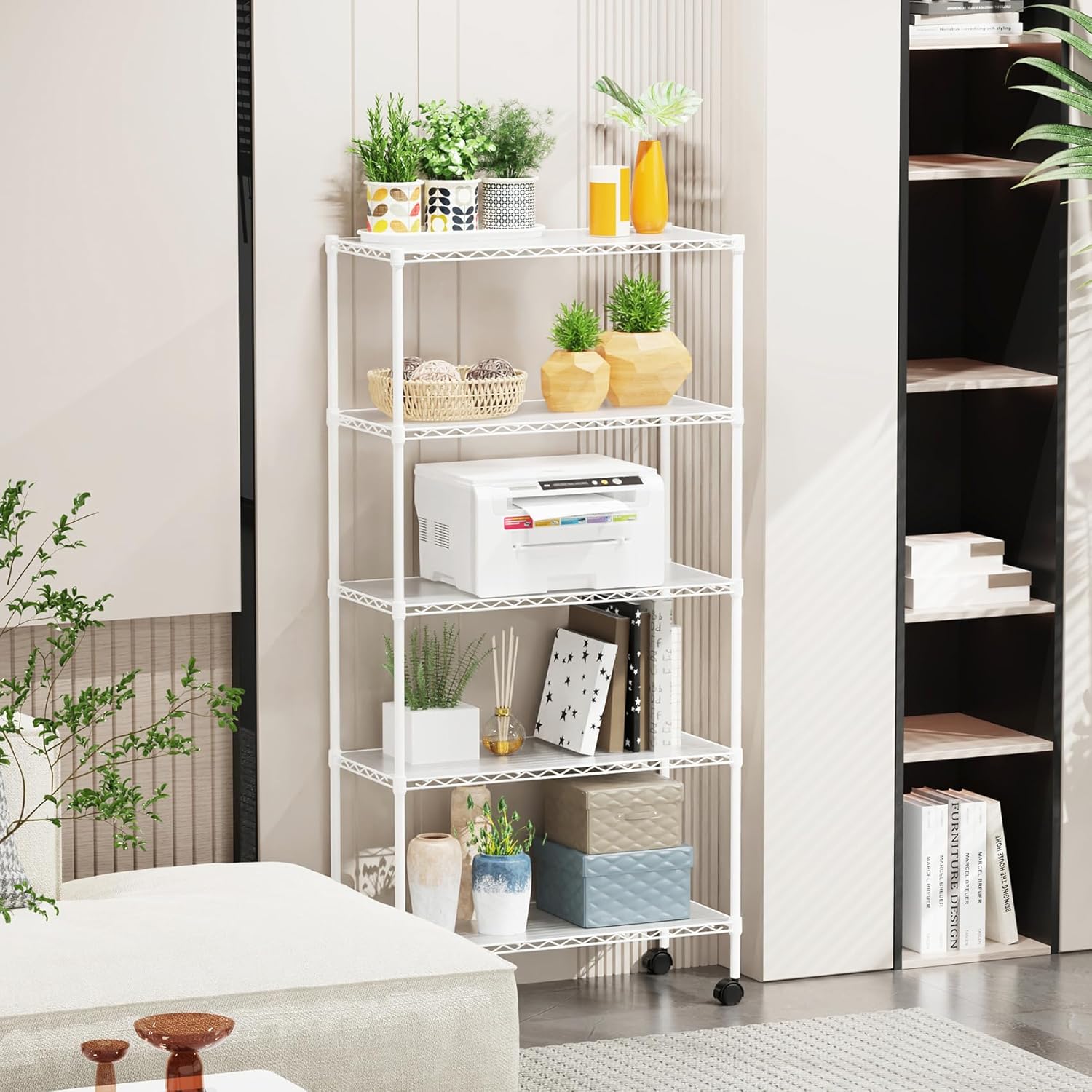 Estantería de alambre NSF de 5 niveles, 14 x 30 x 60 pulgadas, capacidad de 750 libras, estante de metal de almacenamiento ajustable con ruedaspatas