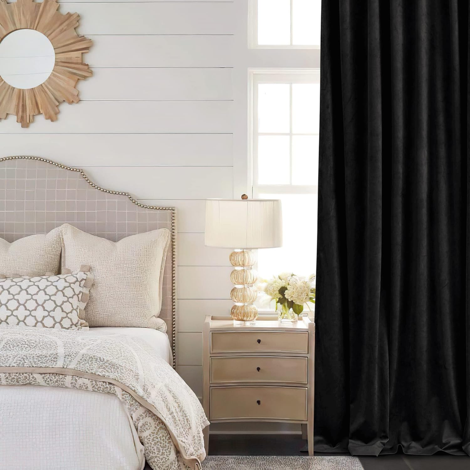 KGORGE Cortinas de terciopelo negro de 84 pulgadas de largo, súper suaves, para oscurecer la habitación, cortinas aislantes térmicas para