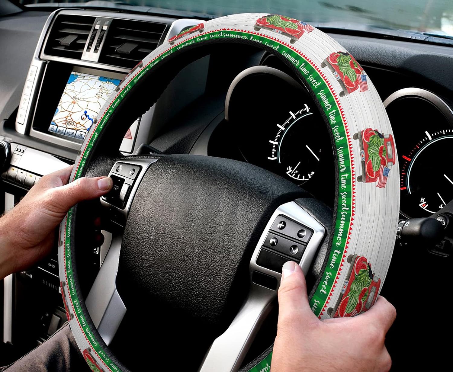 Car Steering Wheel Cover, Independence Day Theme Watermelon Truck and Crow Elastic Stretch Sponge Steering Wheels Protective Cover for Vehicles