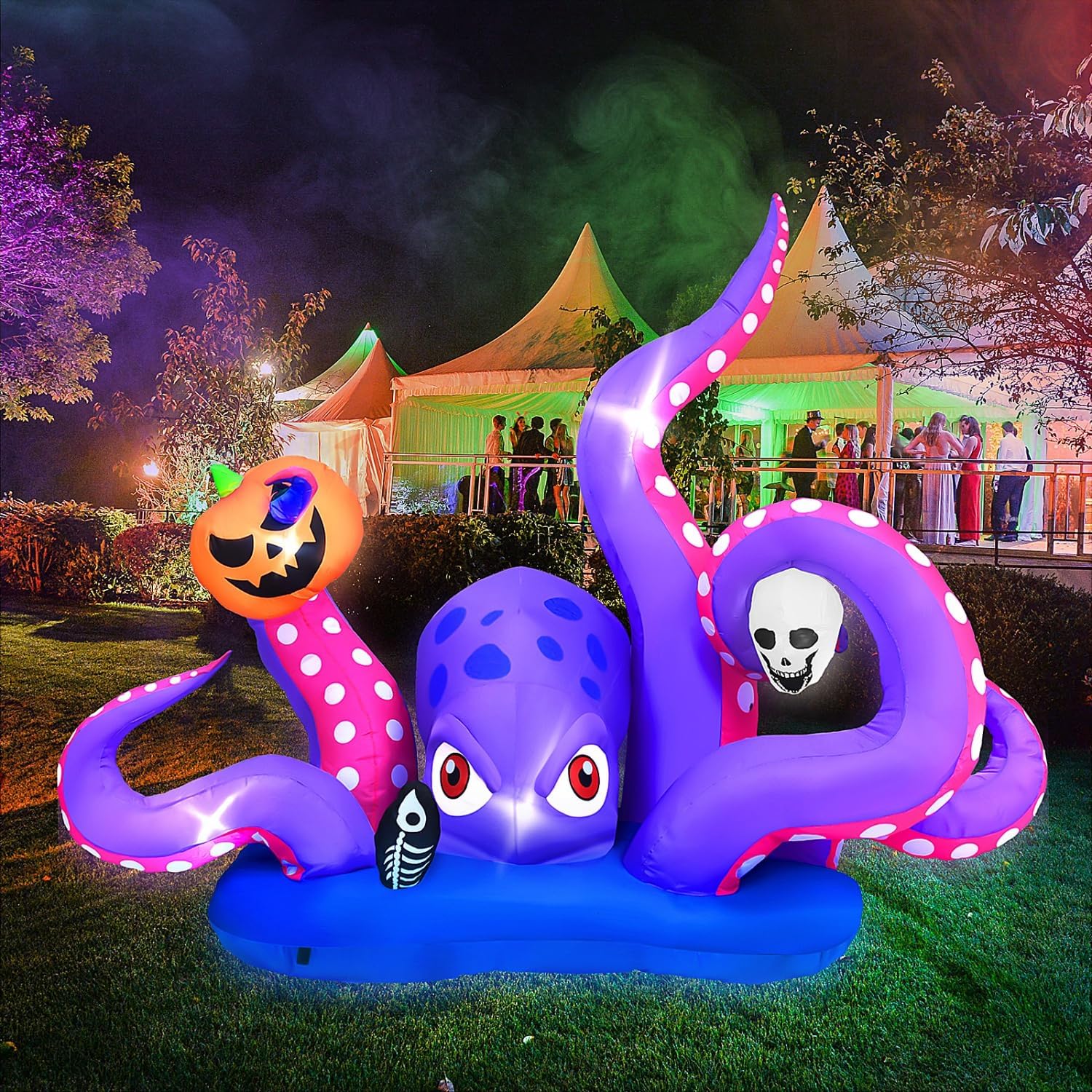 Pulpo gigante inflable de Halloween con calabaza y calavera para decoración de Halloween al aire libre, decoración inflable de Halloween con LED
