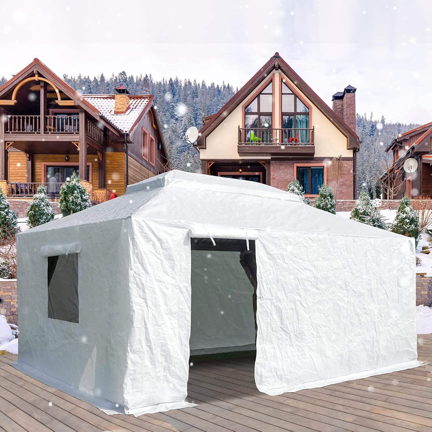 Domi Outdoor Living – Cubierta universal de invierno para cenadores de tapa dura, cubierta cerrada con paredes laterales y ventanas de malla,