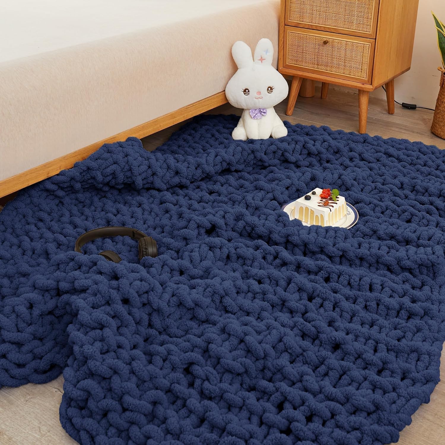 Mooreeke Manta de punto grueso de 30 x 40 pulgadas, suave, lavable, acogedora manta de felpilla 100% hecha a mano con hilo de felpilla jumbo para