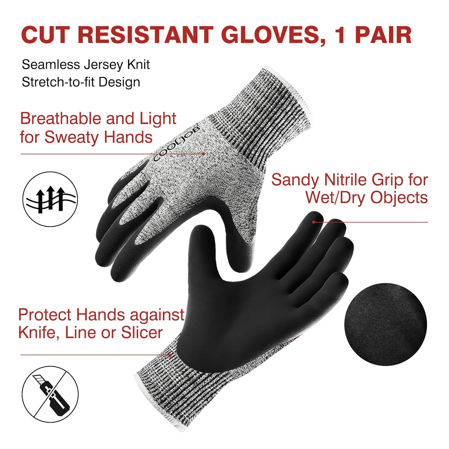 COOLJOB A3 – Guantes de pesca resistentes a los cortes para hombres y mujeres, guantes de trabajo de seguridad para pantalla táctil con agarre de