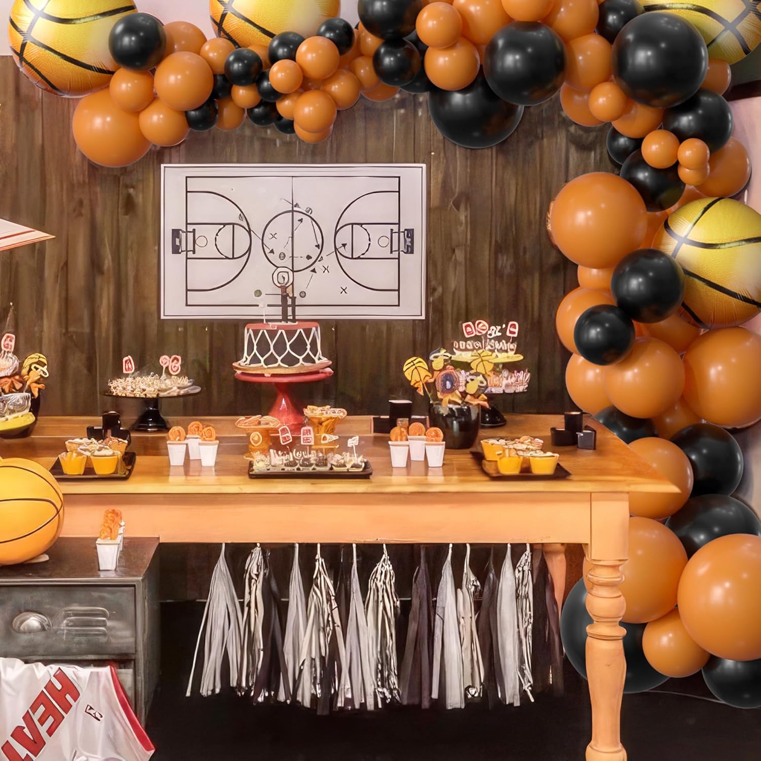 Decoraciones de fiesta de baloncesto  132 piezas de suministros de fiesta de baloncesto, kit de arco de guirnalda de globos, arco de globos de látex