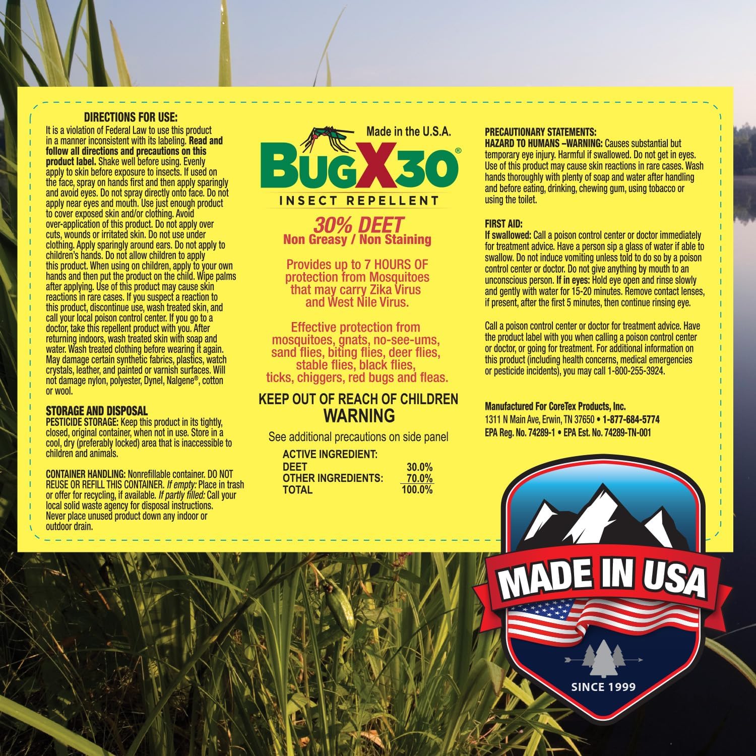 Bug X 30 Spray repelente de mosquitos, garrapatas e insectos con 30% DEET (botella de 8 onzas), más de 7 horas de protección contra 12 tipos de