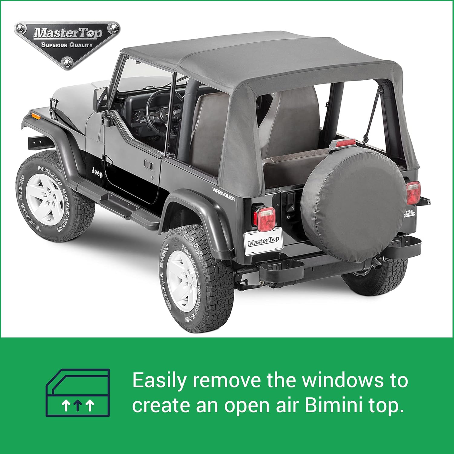 MasterTop Parte superior suave de repuesto en tela de vela de diamante negro  Se adapta a Jeep YJ Wrangler 1988-1995  Ventanas reemplazables