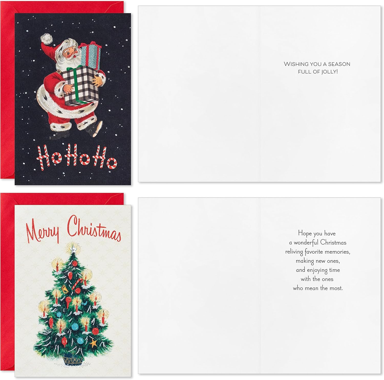Hallmark Surtido de tarjetas navideñas vintage (36 tarjetas y sobres) Papá Noel retro, trenes de juguete, muñecos de nieve, árboles
