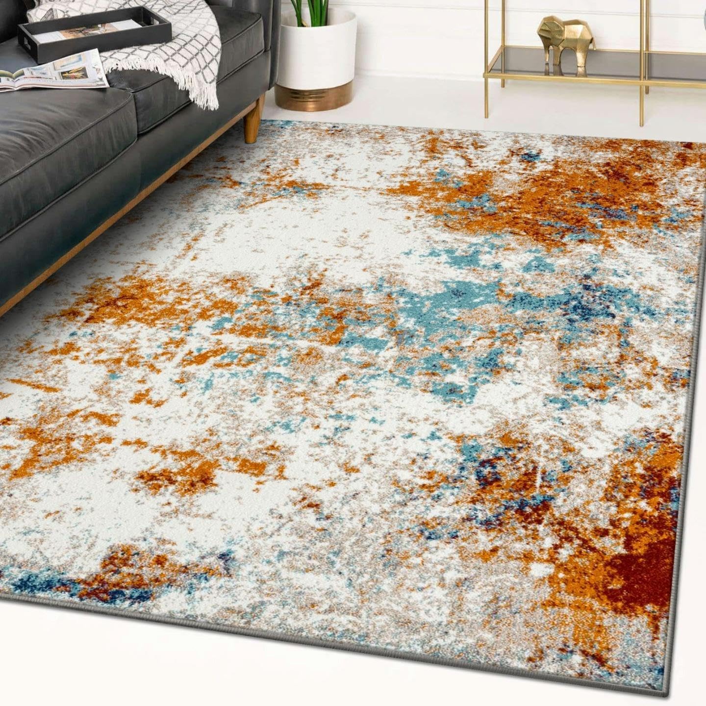 LUXE WEAVERS Alfombras abstractas multicolor de 5 x 7, alfombra moderna resistente a las manchas, alfombra de interior para dormitorio, sala de