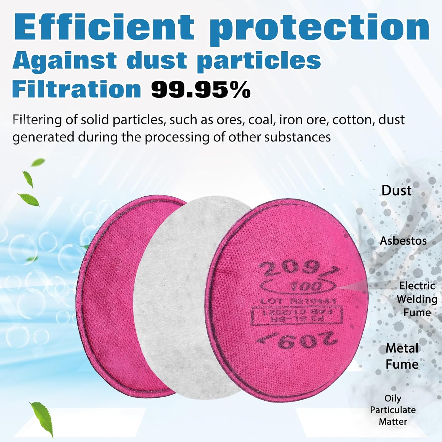 10 filtros de partículas 2091 para respirador, filtro respiradorcartucho, compatible con respirador 6200, 6502, 6800, 7502, adecuado para filtrar