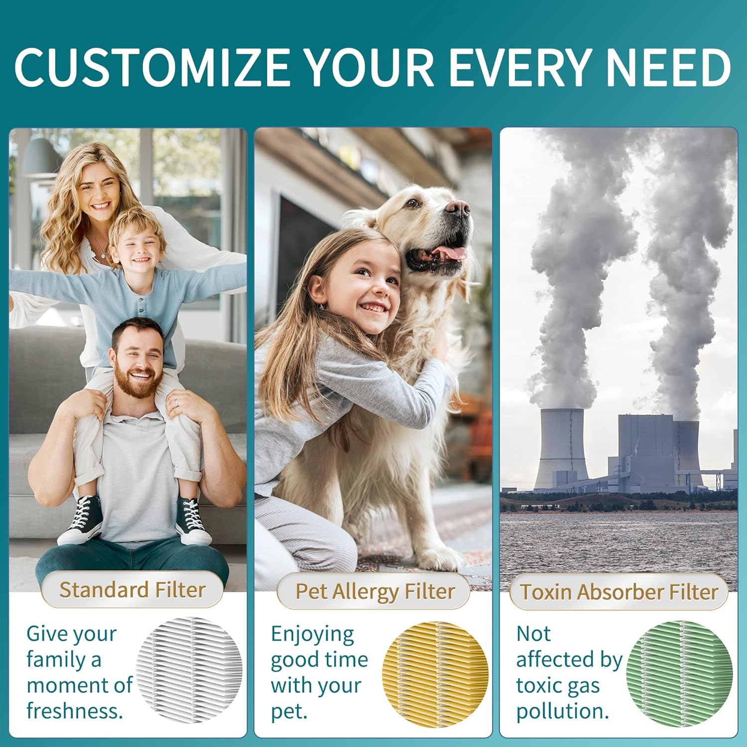 Removedor de olores Filtro AMOYFILTER compatible con filtro de repuesto de filtro Air Pur-ifier serie 15, filtración 3 en 1 con prefiltro, filtro