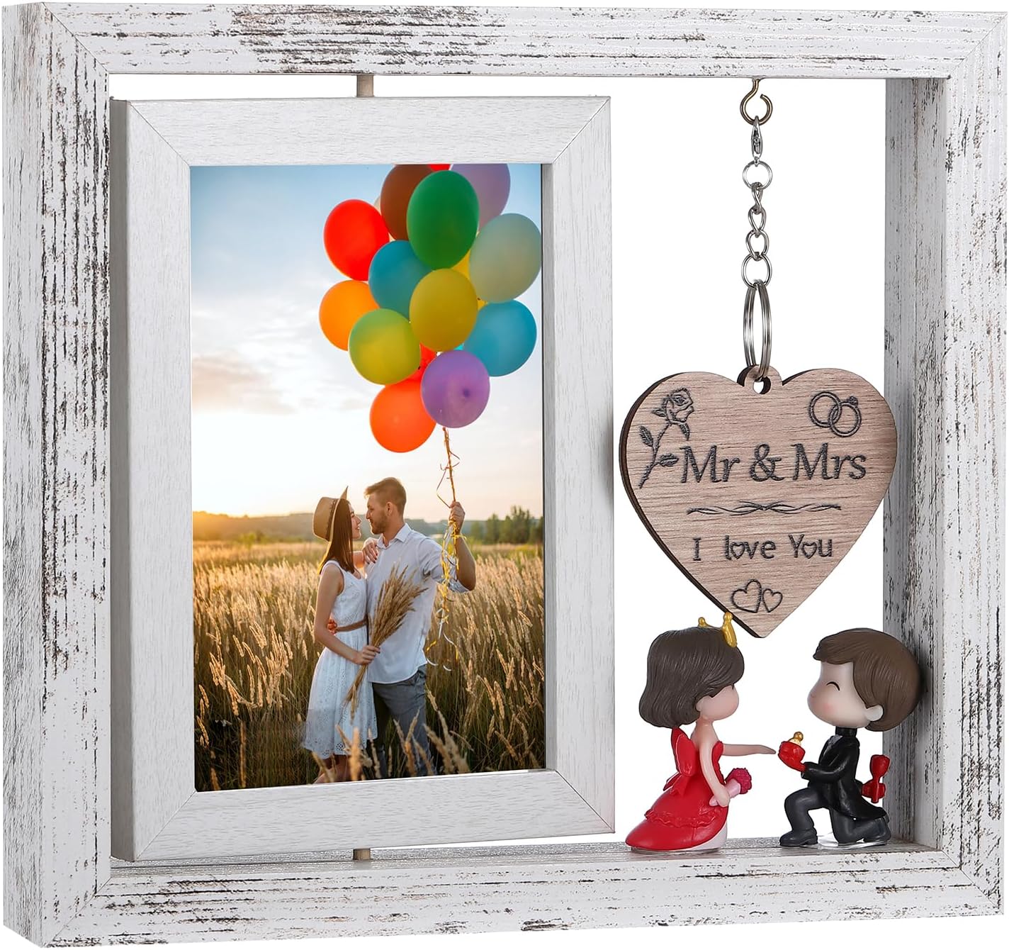 Marco de fotos Mr and Mrs  Marco de fotos giratorio de 4 x 6 pulgadas  Regalo inspirador para recién casados, perfecto para aniversario, luna de