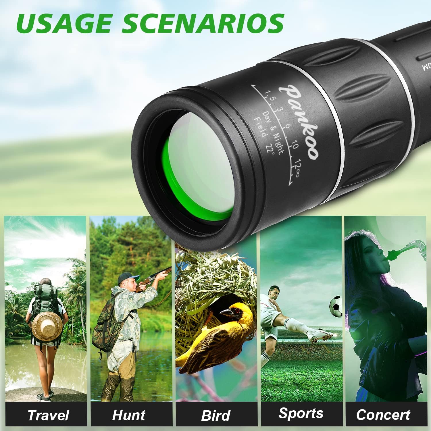 Monocular HD de 16 x 52 para adultos, FMC – Telescopio monocular compacto de mano para observación de aves, vida silvestre, concierto, alcance de