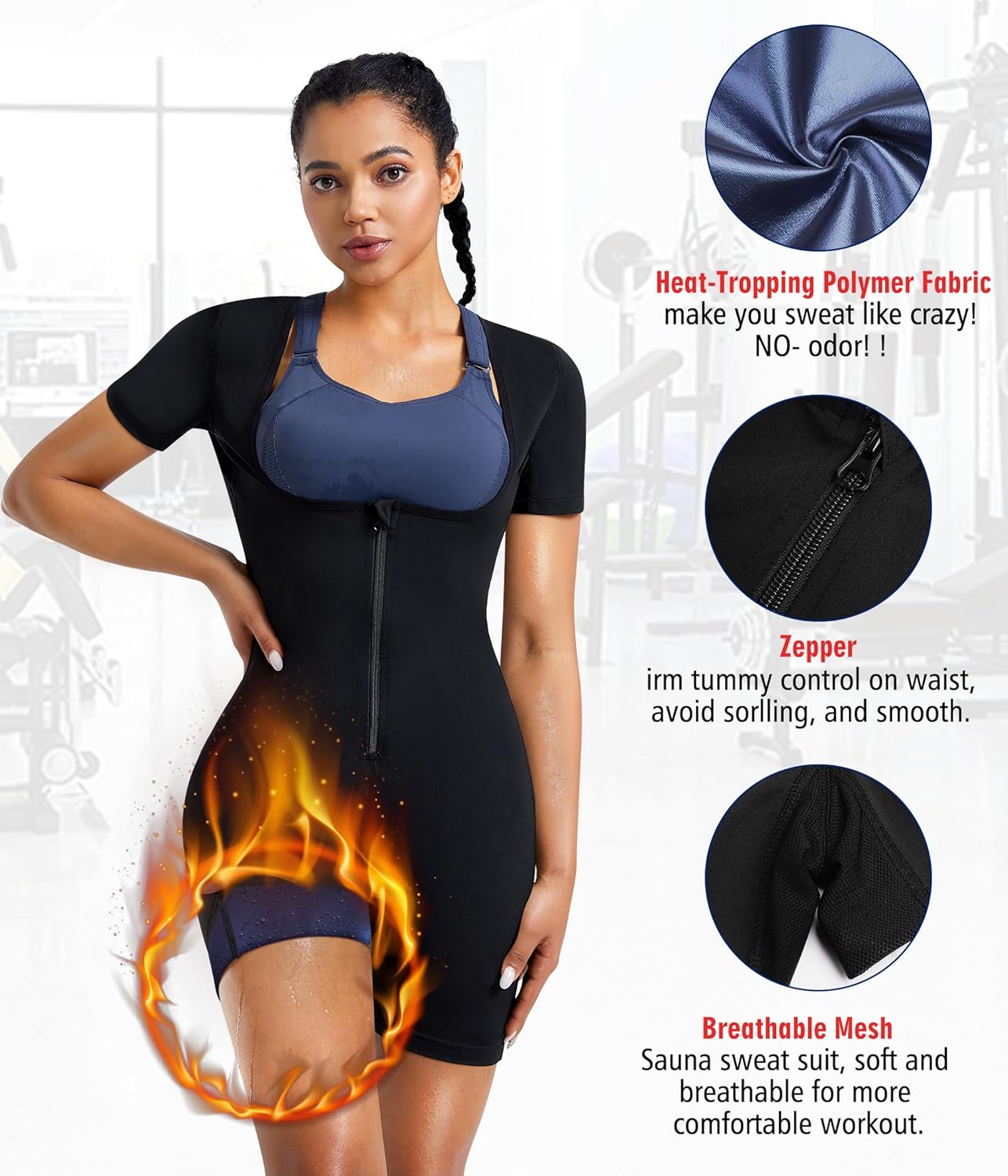KUMAYES Traje de sauna, chaleco de sudor, entrenador de cintura para mujer, 4 en 1, adelgazante, moldeador de cuerpo completo, camiseta de