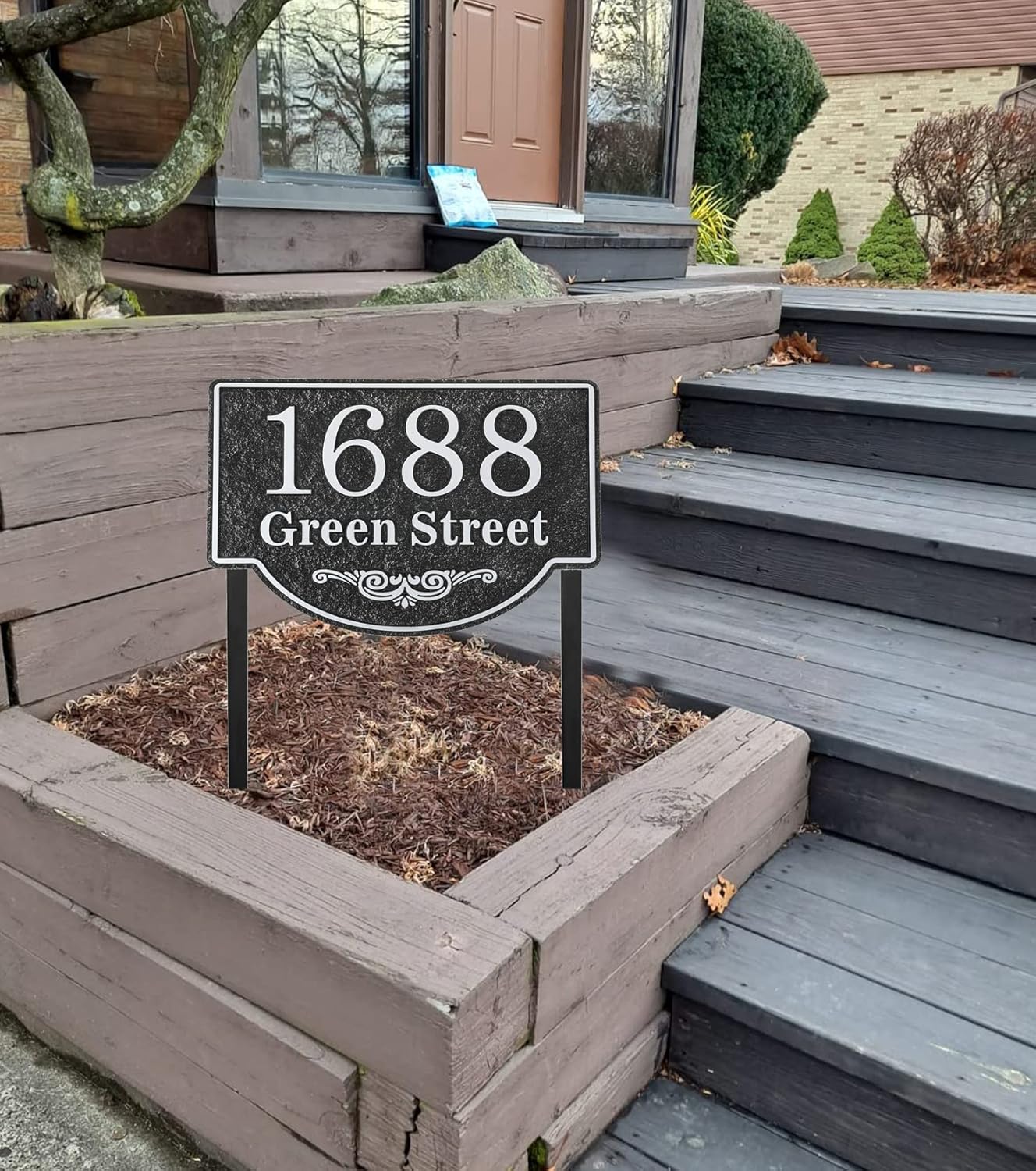 Letrero de dirección personalizado montado en el césped, grandes opciones, placa de metal con número de casa, placa de dirección para patio, césped,