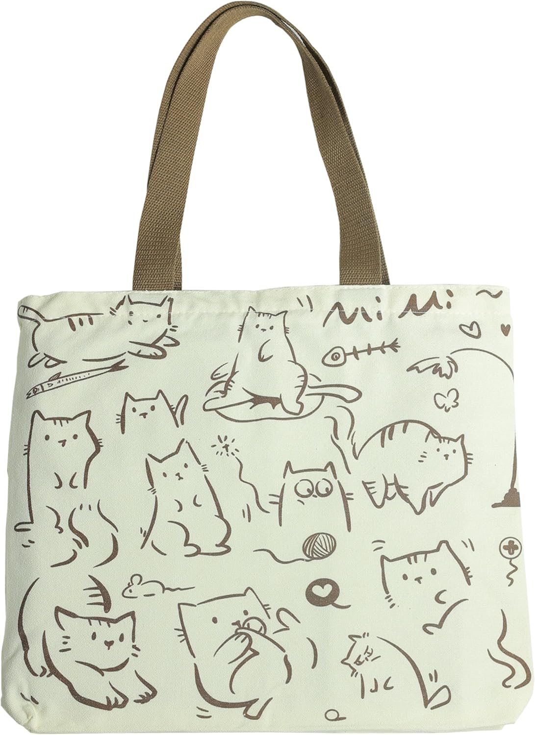 Bonita bolsa de lona con diseño de gato con cremallera, reutilizable, bolsa de compras para mujeres