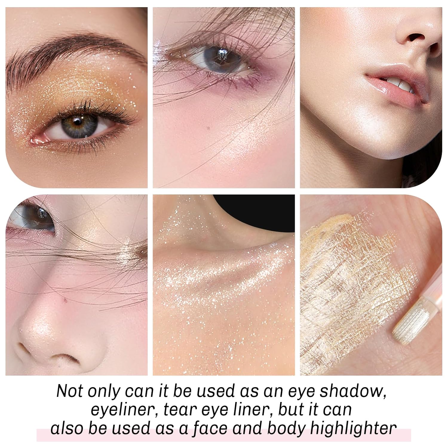 Boobeen Lápiz iluminador líquido, lápiz de sombra de ojos con purpurina de larga duración, maquillaje iluminador de ojos para mujeres, iluminador