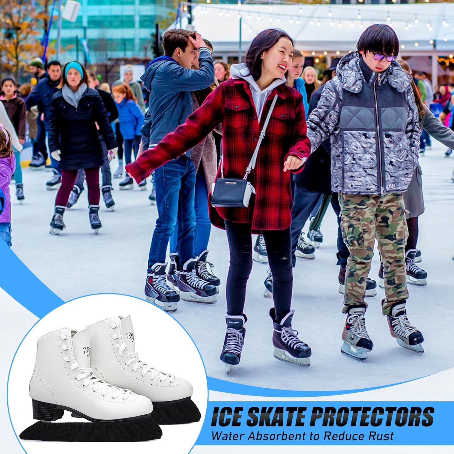 TOBWOLF 4 fundas para hojas de patinaje sobre hielo, tela de rizo negro, cubierta de hoja de patinaje sobre hielo, protector absorbente para patines