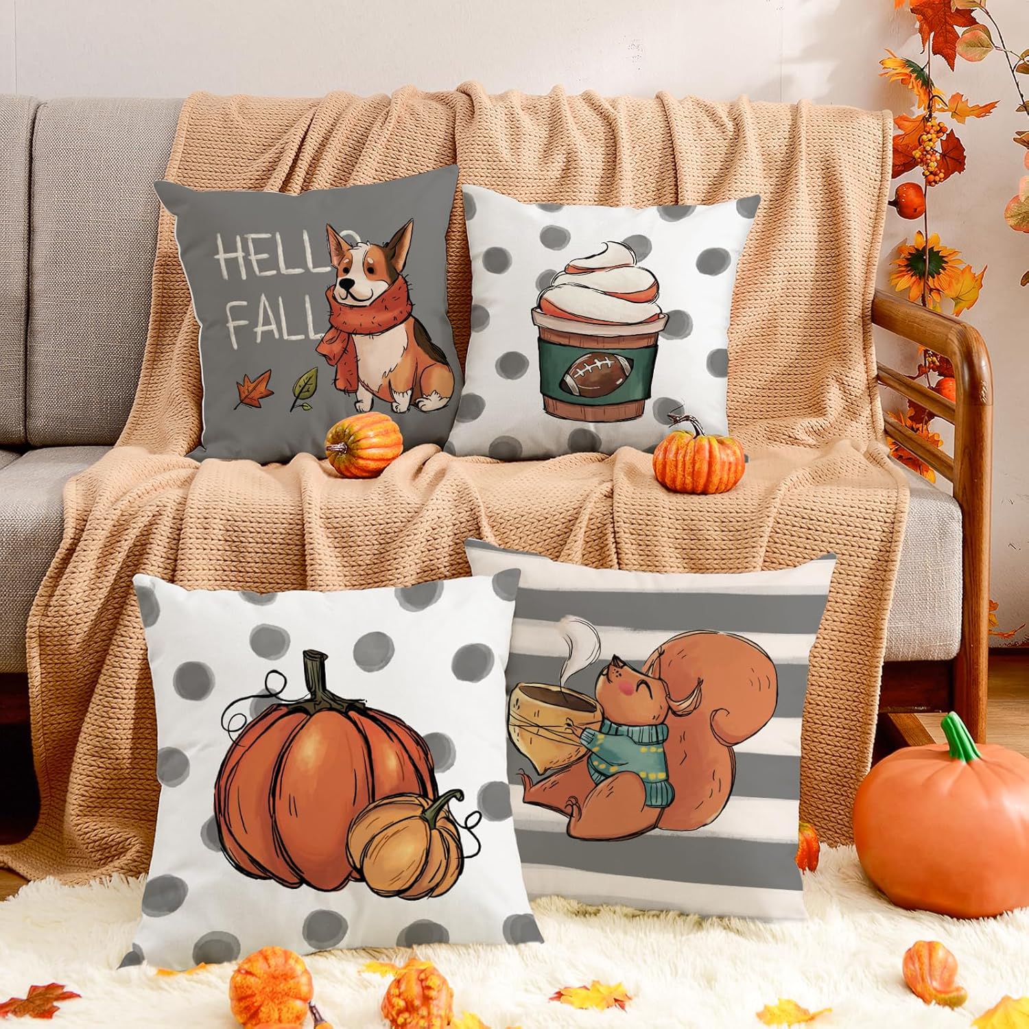 AnyDesign – Fundas de almohada de otoño con diseño de calabaza, funda de cojín decorativa para cosecha, granja, Acción de Gracias, hogar, oficina,