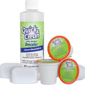 Quick & Clean Paquete de 4 tazas de limpieza + 2 filtros con paquete descalcificador (2 usos totales) – Compatible con 2.0, solución de Quick & Clean Paquete de 4 tazas de limpieza + 2 filtros con paquete descalcificador (2 usos totales) – Compatible con 2.0, solución de